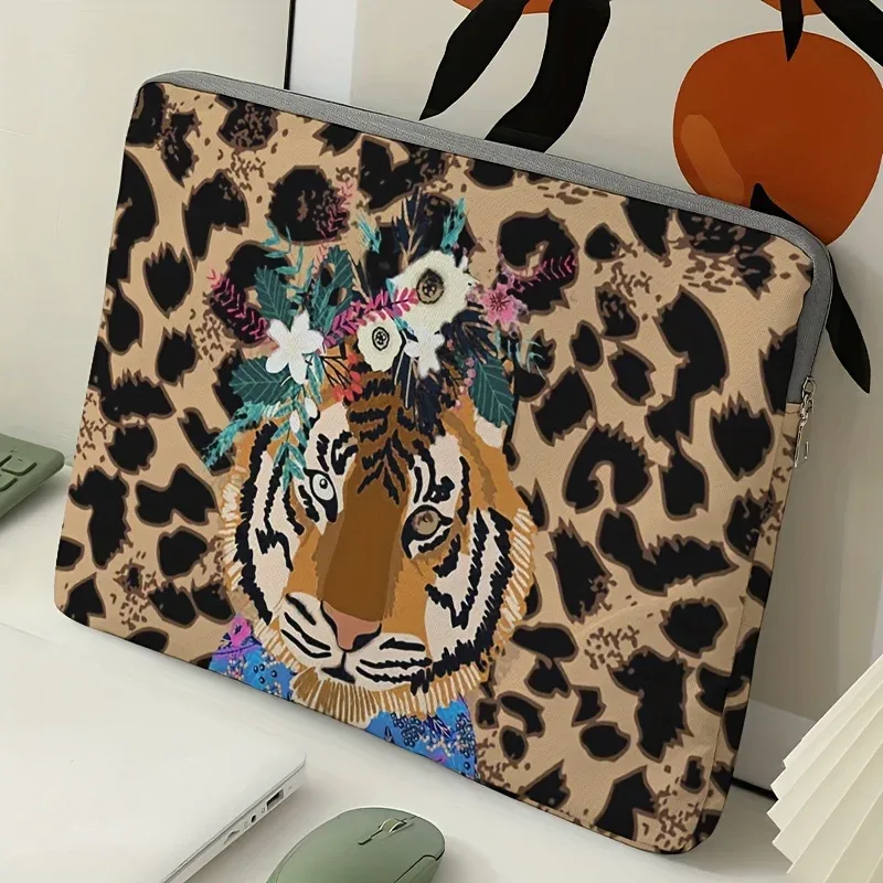 ensemble unique, deux styles, sacoche pour ordinateur portable et porte-documents à motif de tigre, adapté aux ordinateurs portables de 14 pouces.