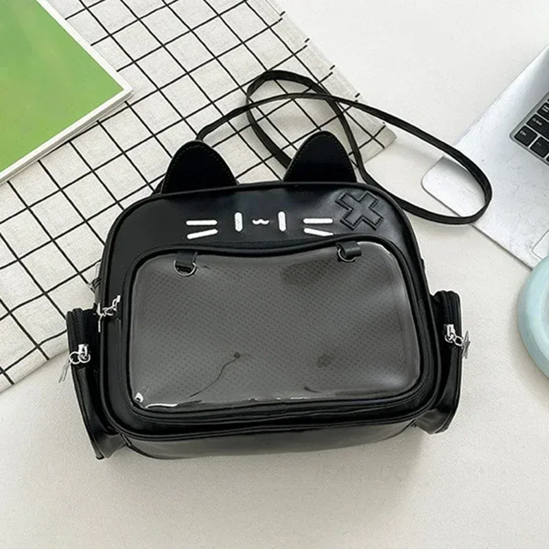 sacs à dos de mode pour femmes, style y2k, sac ita chat kawaii japonais, sacs à bandoulière en pu pour filles mignonnes, poche transparente, esthétique initiée