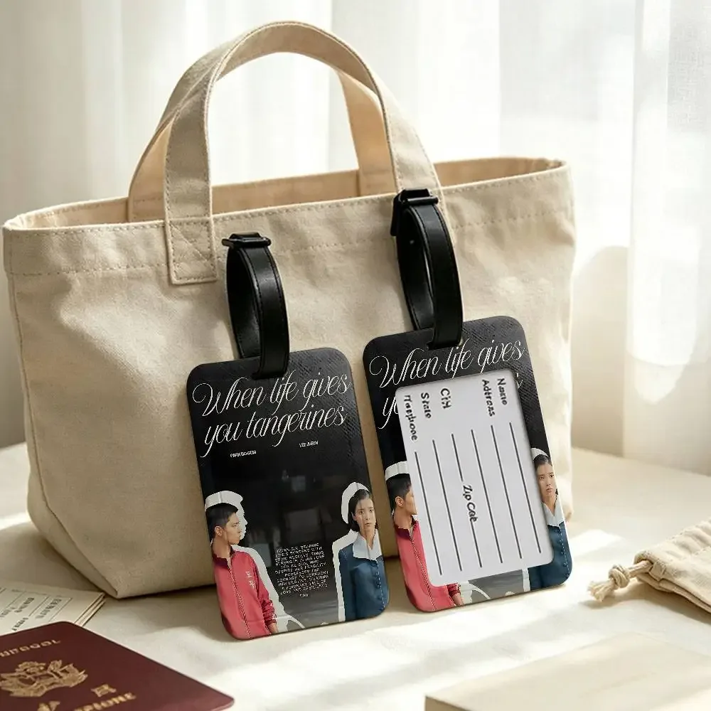 étiquette de bagage en pvc "when life gives you tangerines" de korean tv avec carte d'information et étiquette anti-perte pour valise, sac à dos, voyage