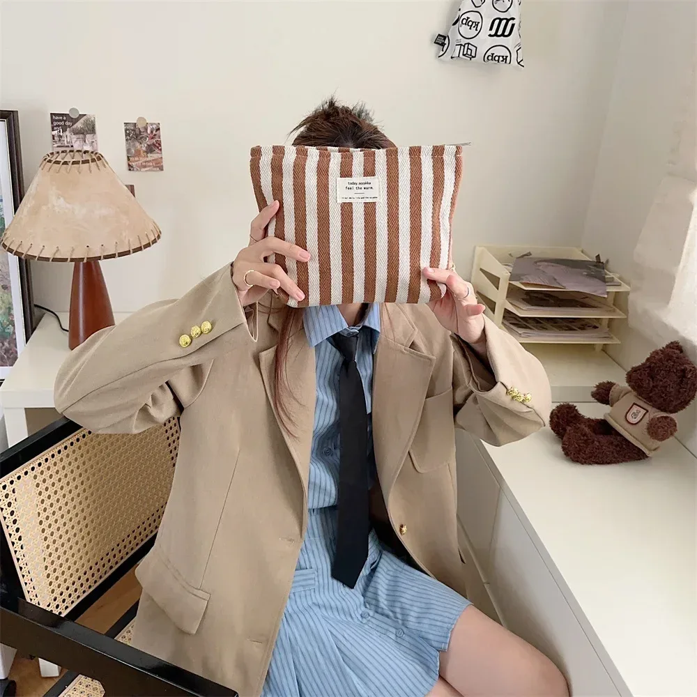 sac à cosmétiques à rayures étanche pour femmes, petit sac de rangement, étui de maquillage, pochette de voyage, organisateur pour dames