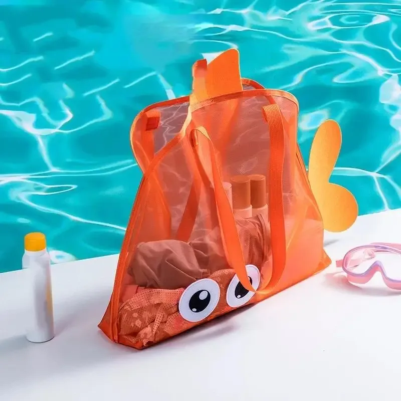 Sac de rangement mignon de grande capacité, pochette d'organisation portable et pliable en maille pour jouets de plage, voyage, sports de plein air