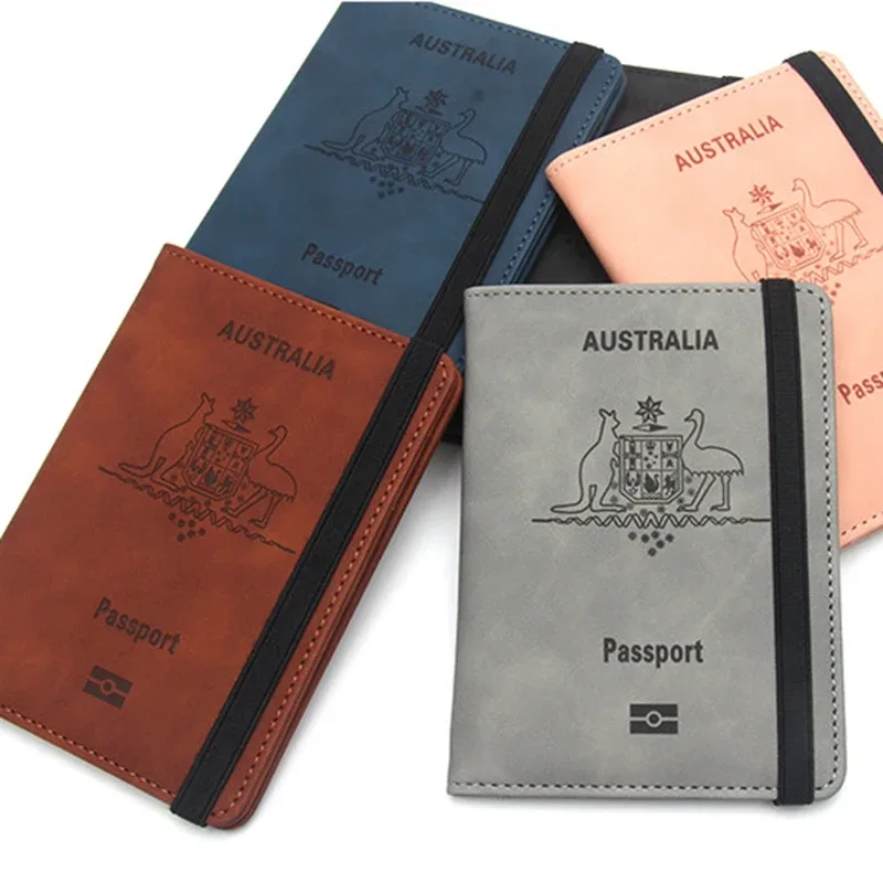 Couverture de passeport australienne pour hommes et femmes, portefeuille de voyage Rfid, étui pour cartes, organisateur de documents