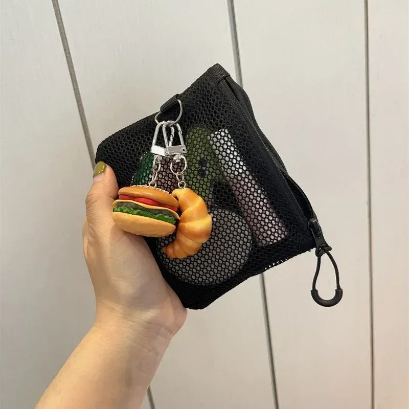 portefeuille court portable en maille, double couche, fermeture éclair, porte-monnaie carré en nylon, porte-carte, sac de rangement de maquillage, nouvelle collection