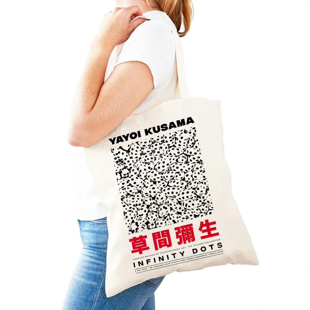sac à main dot pumpkin lady shop yayoi kusama pour femmes, sacs de shopping à double impression, motif de champ de fleurs, sac fourre-tout pour filles, motif d'œil