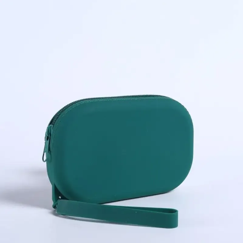 sac à fermeture éclair en silicone lisse, porte-écouteurs, portefeuille, organiseur de cosmétiques, porte-monnaie pour femmes et filles