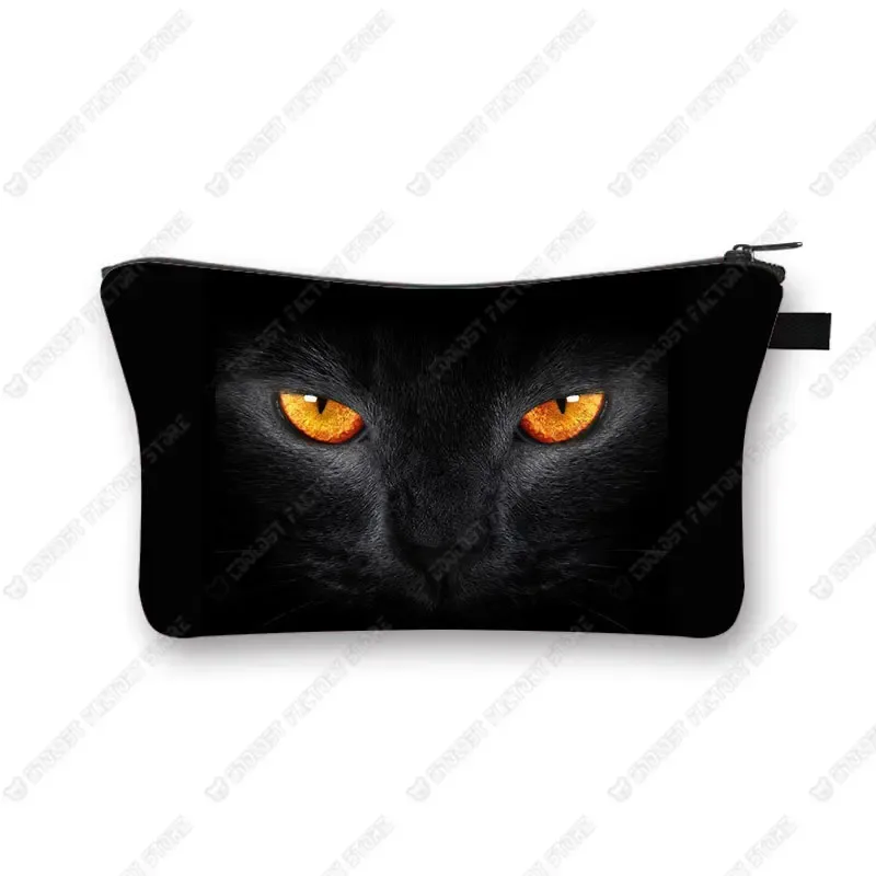 sac de rangement de cosmétiques pour femmes, sac de maquillage de marque à la mode avec imprimé de chat noir mignon