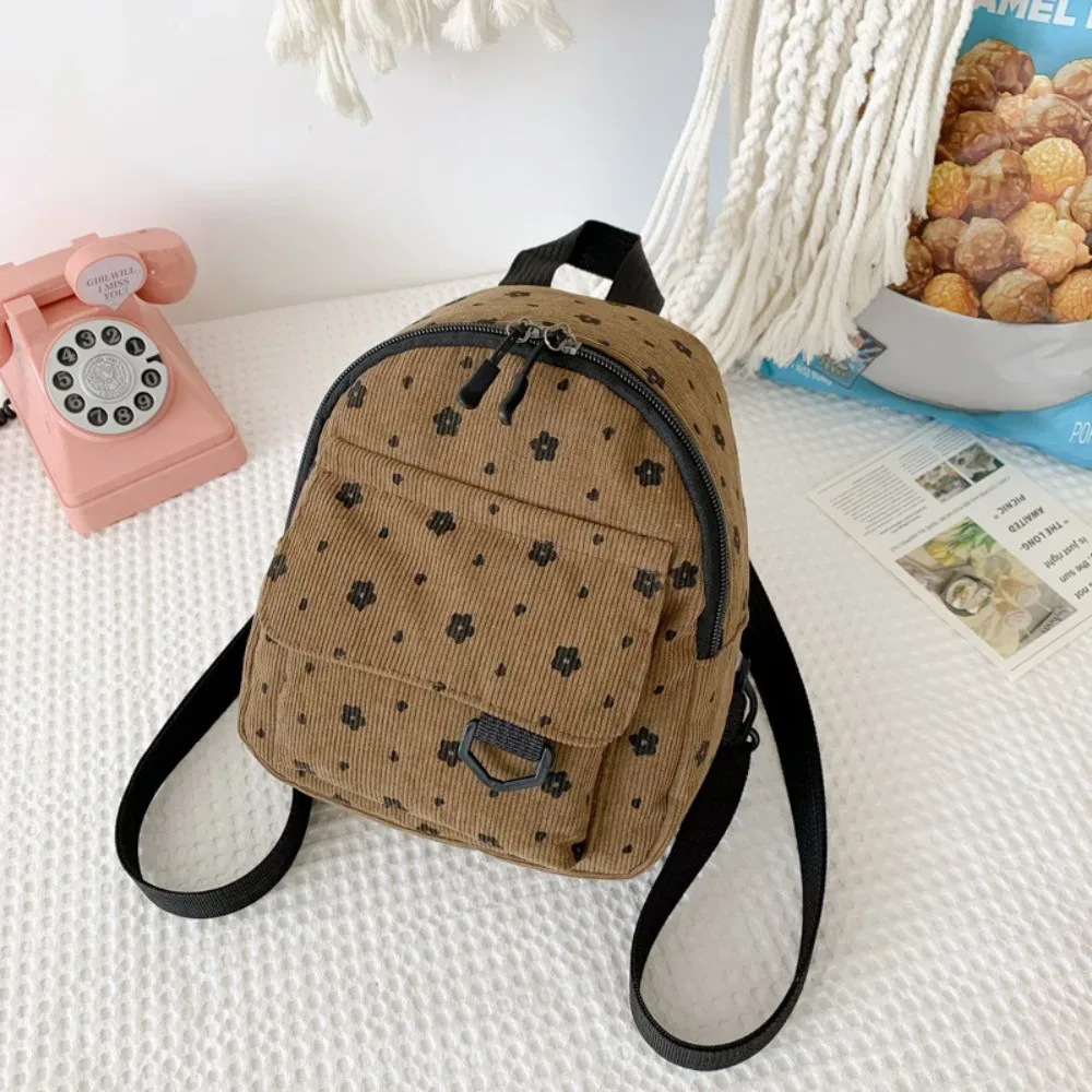 petits sacs à dos imprimés de fleurs, légers, à poches multiples, en velours côtelé, mini sac à dos pour dames, mode femmes, sac à bandoulière 4 couleurs