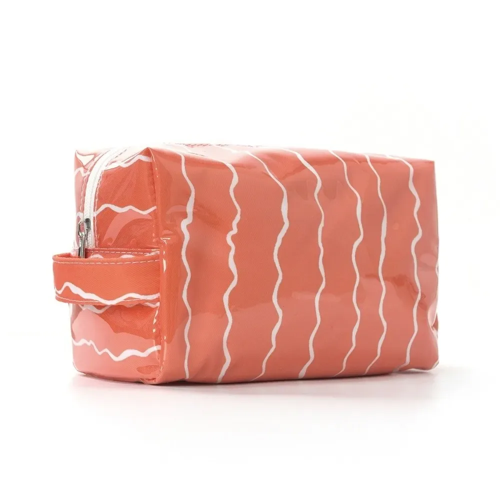 sac de voyage pour femmes de grande capacité, étanche en pvc, sac cosmétique durable à motif ondulé.