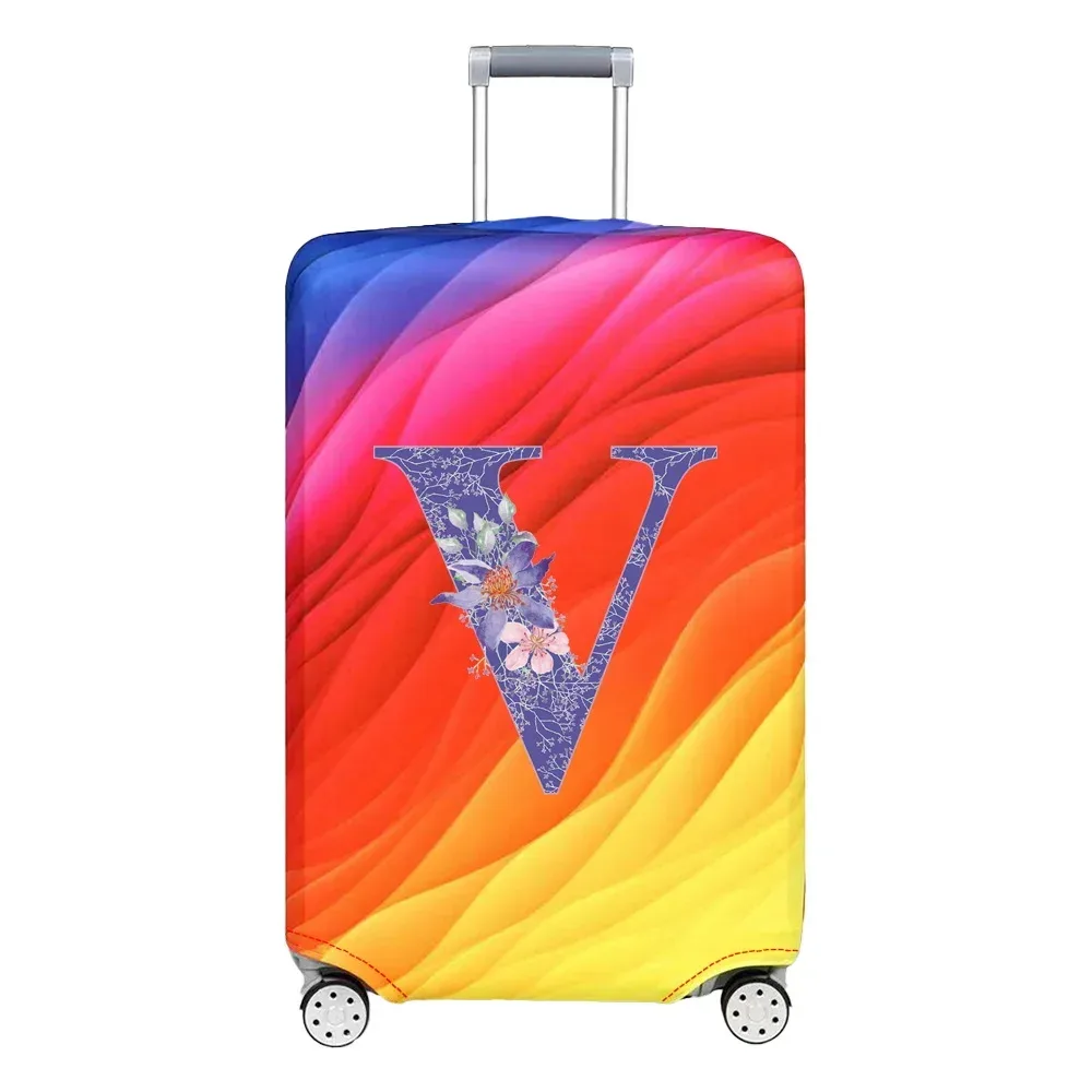 housse de protection pour bagages en tissu extensible, housse anti-poussière, anti-rayures, valise pour sac de 18 à 32 pouces, motif de lettres de fleurs violettes