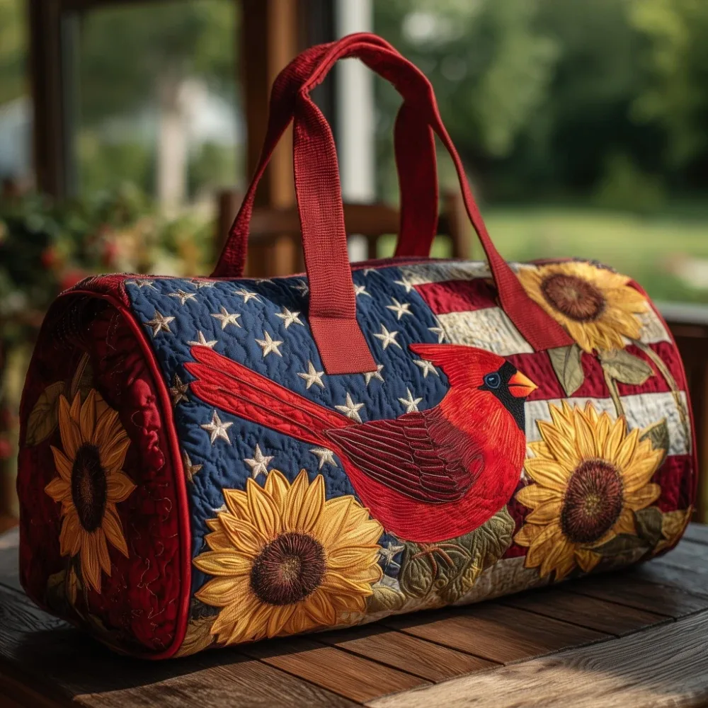 sac de voyage matelassé vintage pour femme, motif étoiles et rayures patriotiques, imprimé 3d roses et cardinaux, sac de week-end, sac de sport, sac de nuit