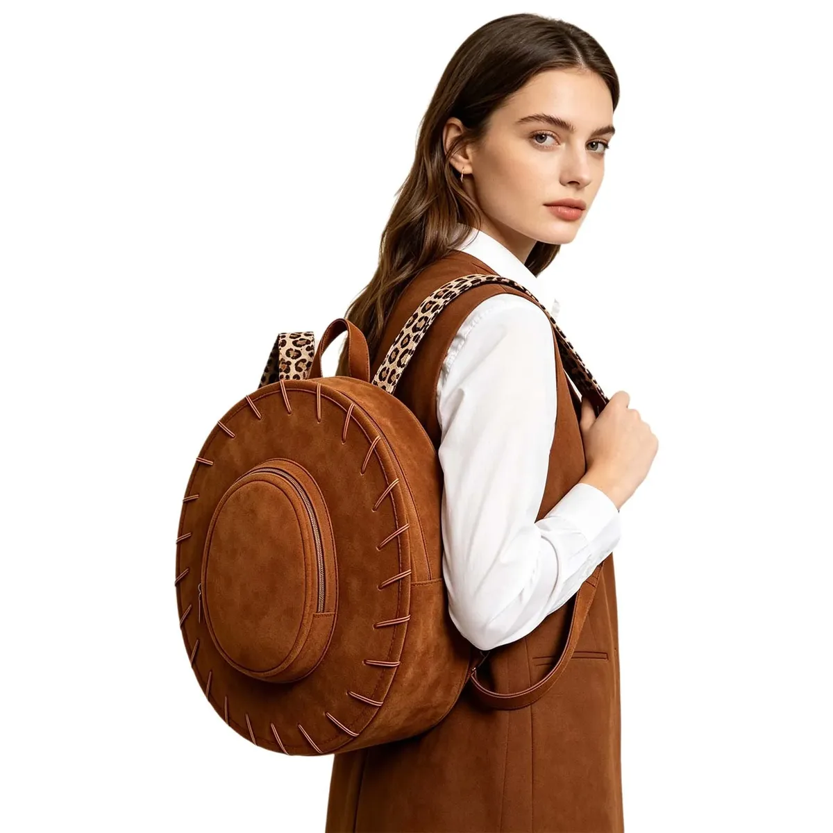 sac à dos en forme de chapeau de cowgirl occidental pour femme, bretelles réglables à imprimé léopard, sac décontracté pour la vie quotidienne, halloween, cosplay