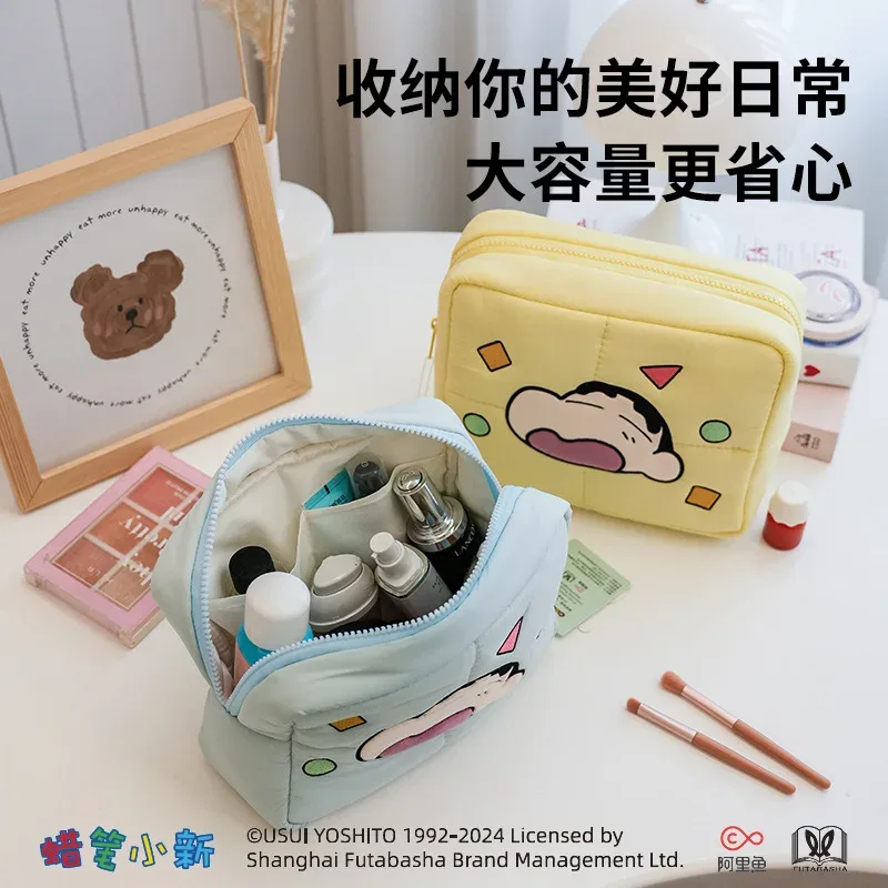 crayon shin-chan organisateur cosmétique dessin animé vers le bas sac de maquillage grande capacité mignon portable sac de rangement de voyage kawaii étui de maquillage