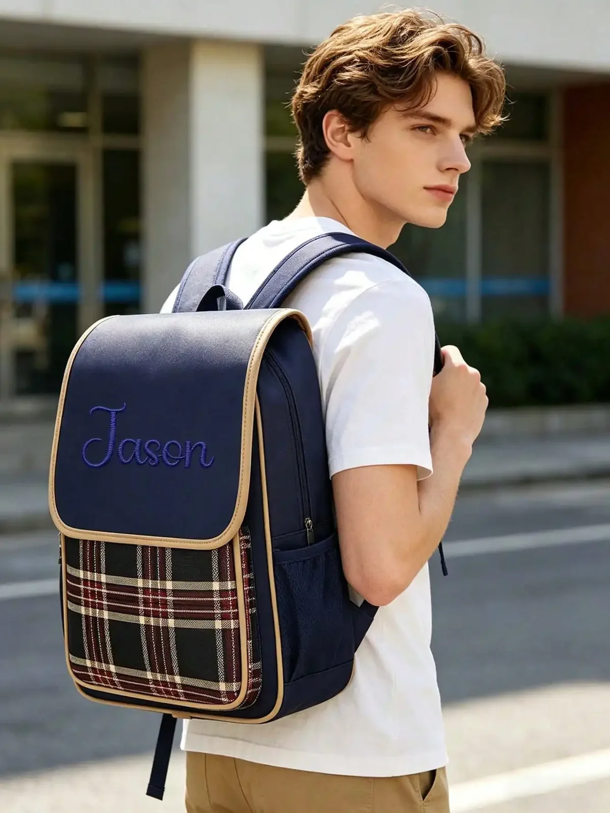sac à dos scolaire personnalisé avec broderie de nom pour enfants, sac à carreaux pour garçons et filles, cartable étanche format a4 pour la maternelle