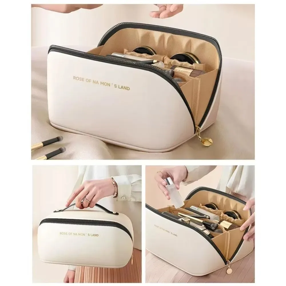 sac de maquillage portable tendance, sac cosmétique en pu, multi-compartiments, grande capacité, sac de voyage organisateur