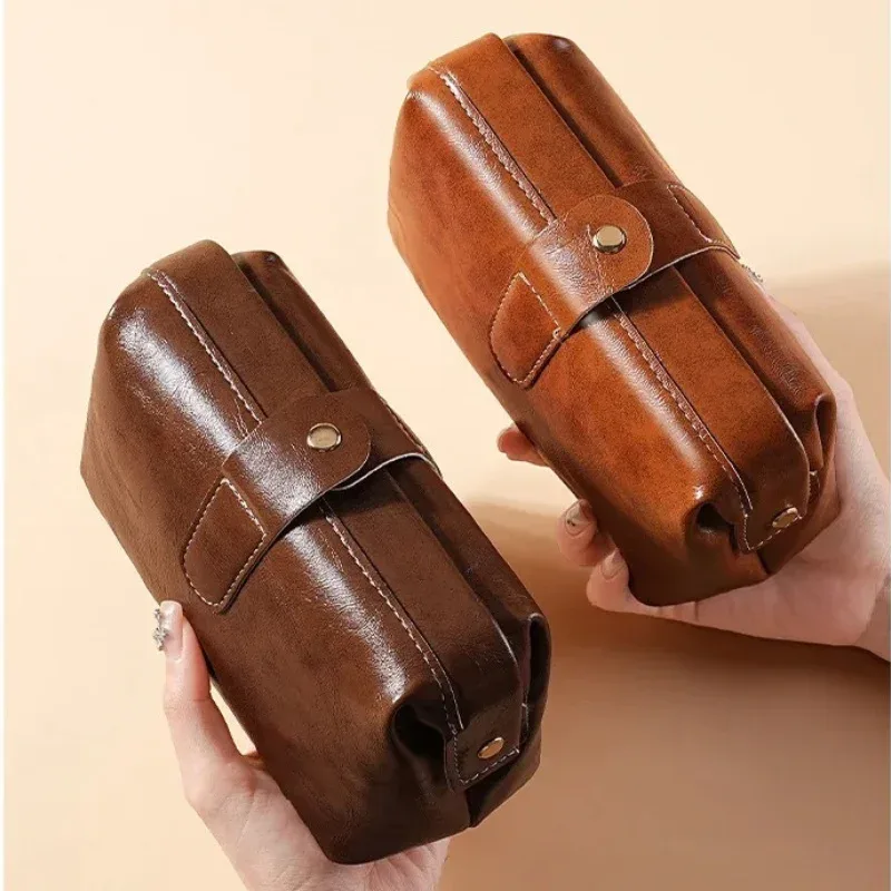 Sac de toilette vintage en cuir PU de luxe, grande capacité, pour ranger les pinceaux de maquillage, sac de voyage portable pour femme