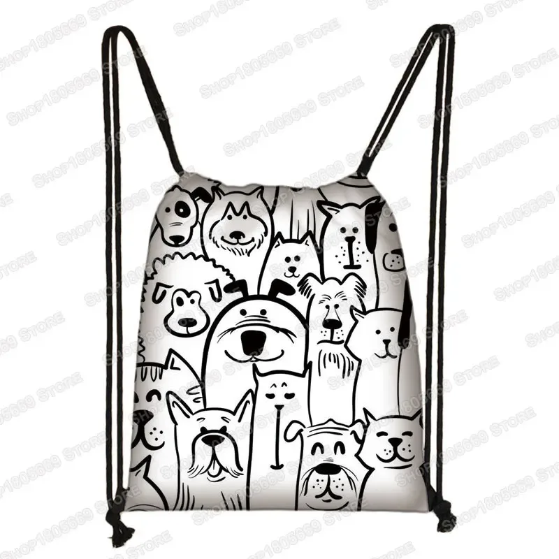 kawaii dessin animé chien chat sac à dos femmes sacs à cordon toile sac à bandoulière pour voyage filles sac à dos sacs de rangement porte-chaussures