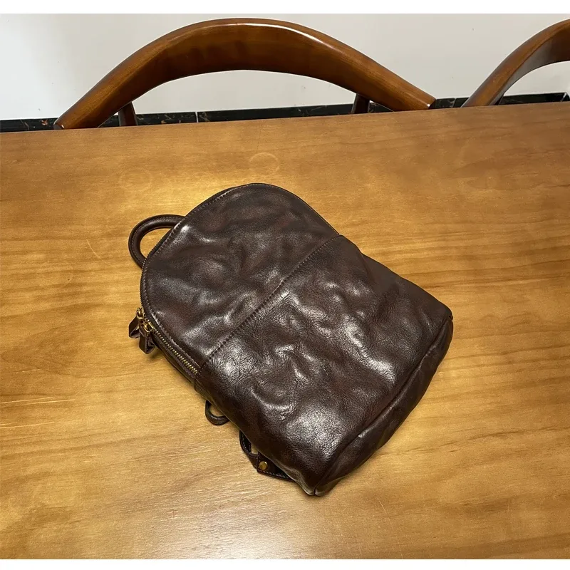 sac à dos vintage simple en cuir de vache tanné végétal pour femmes, sac à dos décontracté pour voyage en plein air, fête, fait à la main, en cuir véritable