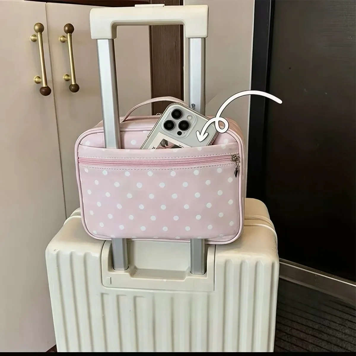 grande trousse de maquillage à pois pour femmes, sac de voyage pliable en forme de cube, trousse de toilette portable avec fermeture éclair pour les voyages