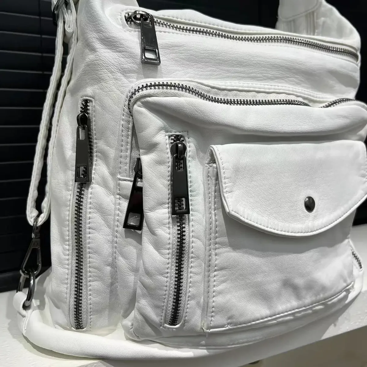 sac à dos rétro multi-poches pour femme, sac à bandoulière délavé, initié à la moto, grande capacité, mode