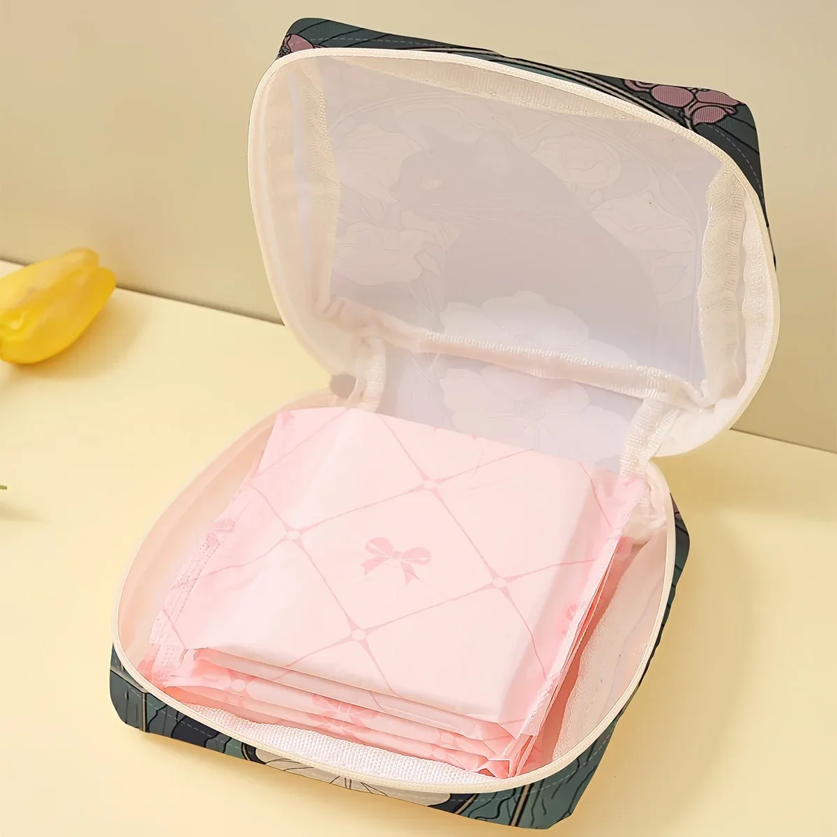 1 sac de rangement pour serviettes hygiéniques imprimé motif chat, sac léger pour mouchoirs pour femmes, sac pour mouchoirs hygiéniques