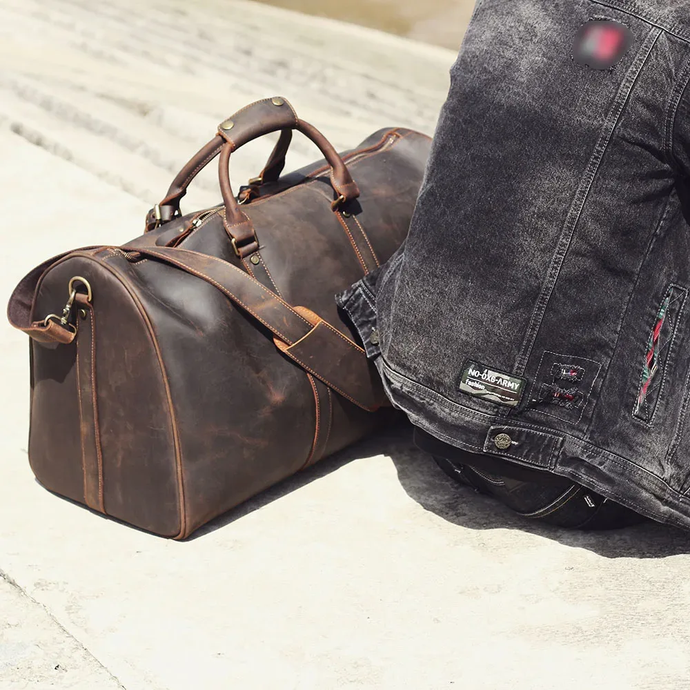 sac de voyage s.worker en cuir pleine fleur grand format pour homme, sac de week-end vintage en cuir véritable