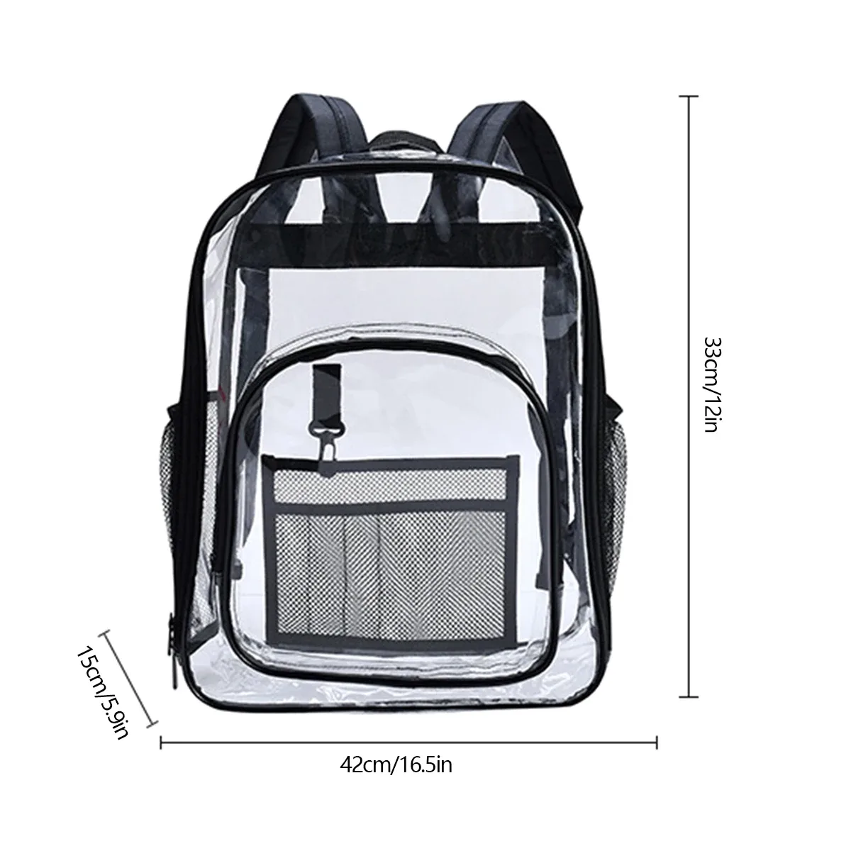 sac à dos transparent de grande capacité, sac d'école à fermeture éclair, pvc visible, sac étanche pour le travail, le camping, l'école, le voyage, le sac de collation