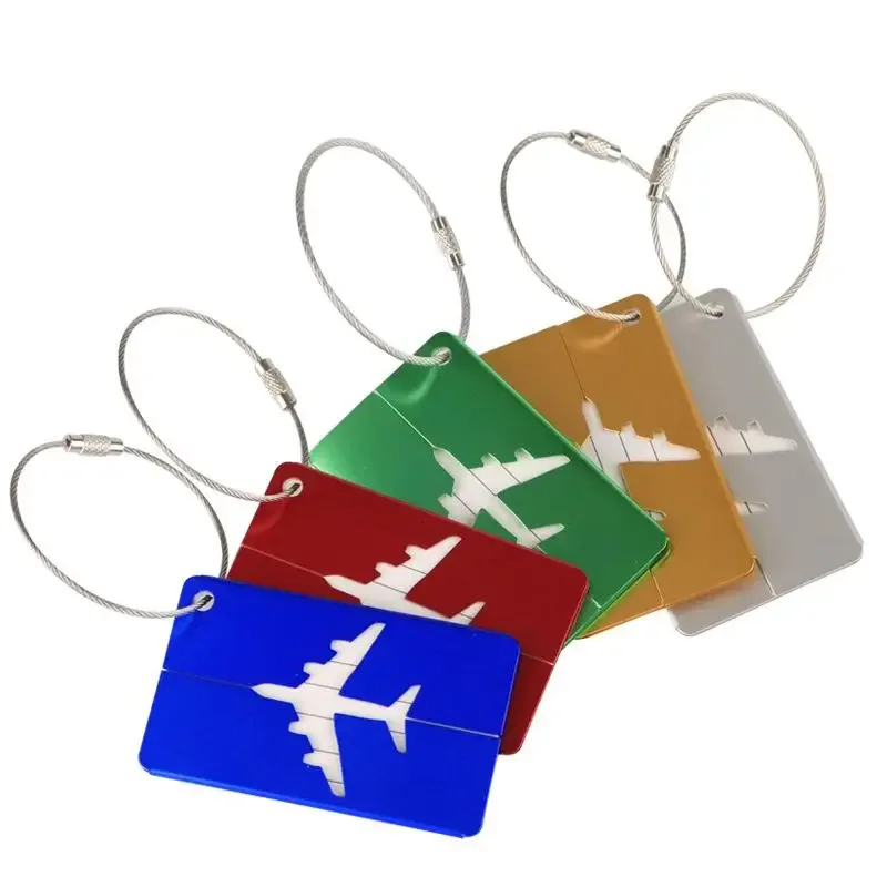 étiquette de bagage en alliage d'aluminium pour avion, anti-perte, avec porte-carte d'identité, couleur unie, accessoires de voyage