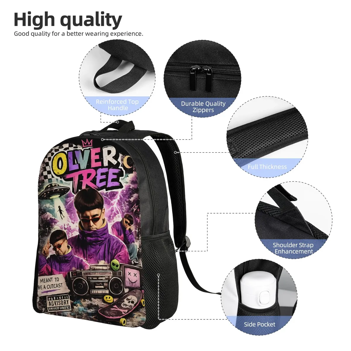 oliver tree american singer rapper sac à dos pour hommes et femmes, sac à dos cool pour étudiants, randonnée, voyage, sac à bandoulière pour ordinateur portable, sport