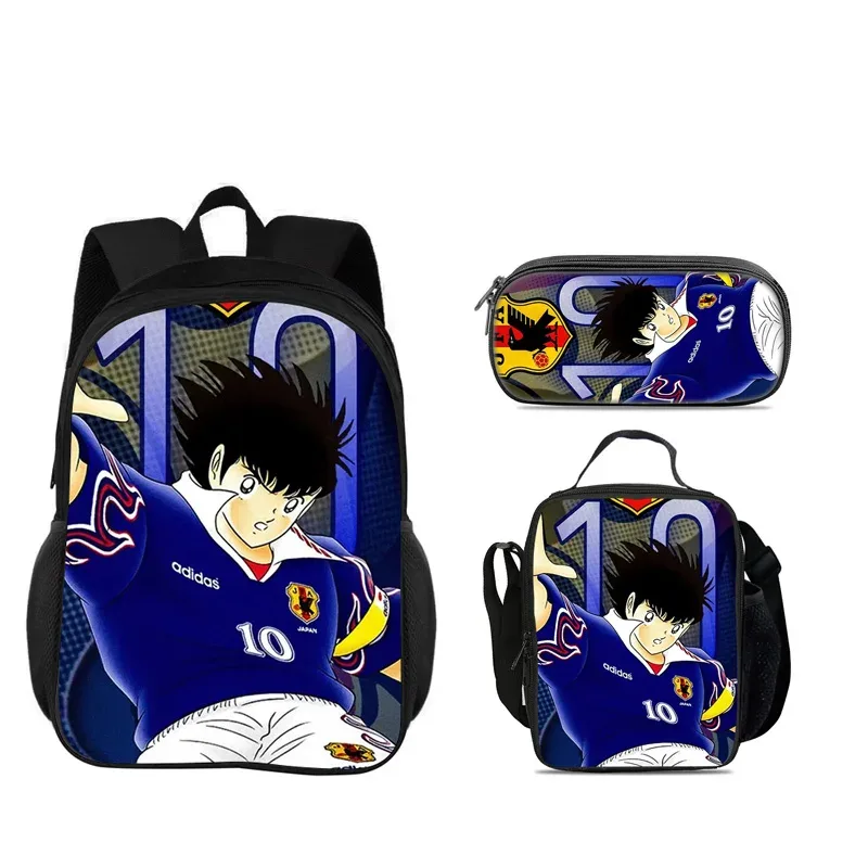 captain tsubasa – ensemble de 3 sacs à dos, trousse à crayons, sac isotherme, durable, tendance, polyvalent, pour l'école, pour garçons et filles, meilleur cadeau d'anniversaire