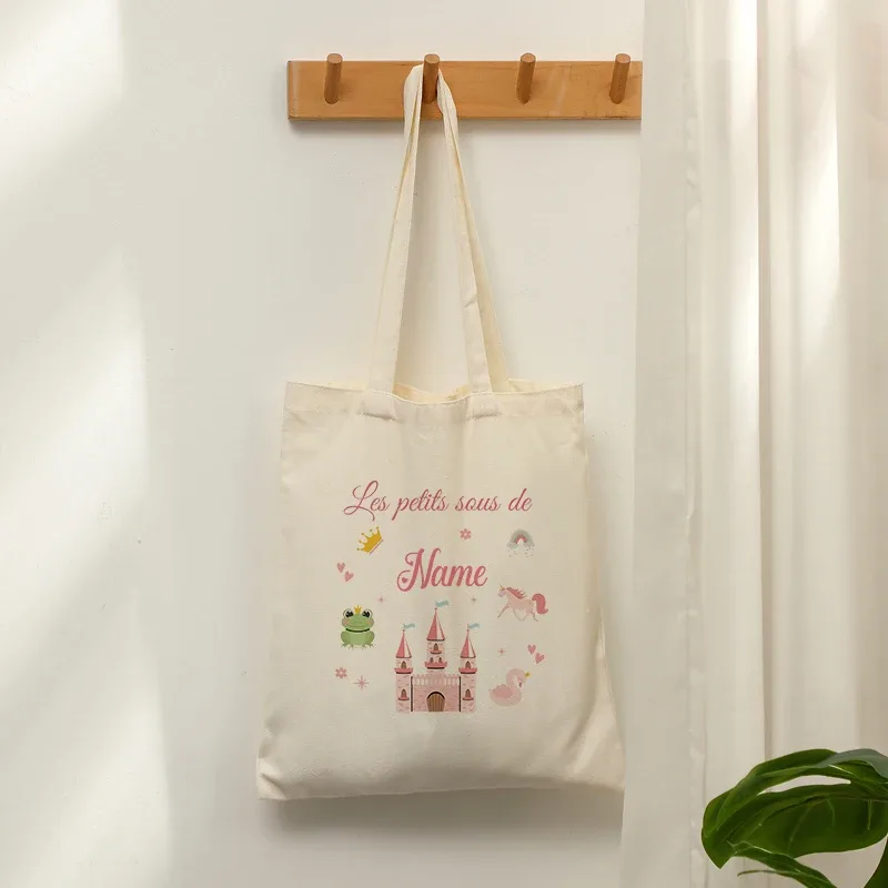 sacs fourre-tout en toile personnalisables avec nom, motifs de princesse sirène, sac de voyage pour amis, anniversaire d'enfants, noël