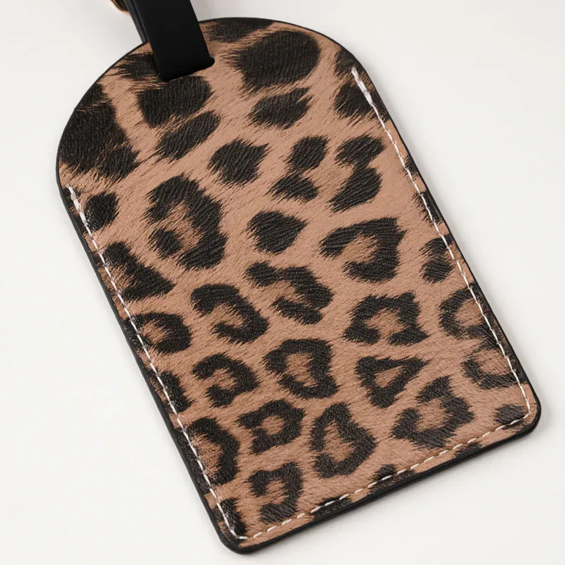nouvelles étiquettes de bagage en cuir pu tendance, accessoires de voyage pour sacs, étiquette de bagage portable style léopard pour filles et garçons, protège-cartes