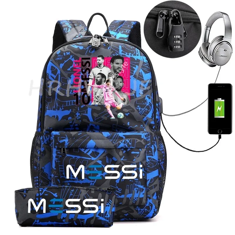 sac à dos de sport messi camouflage pour femmes et hommes, sac à dos pour ordinateur portable pour adolescents, étudiants, sac à dos orthopédique de voyage avec trousse à crayons 2 pièces