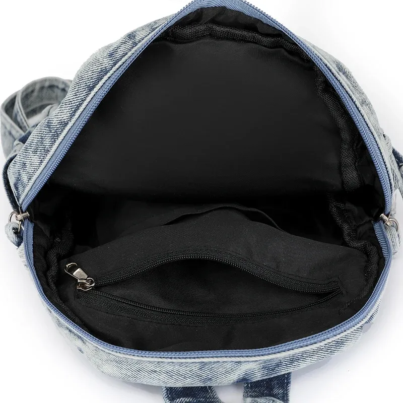 sacs à dos en denim délavé pour femmes, petits sacs de loisirs ou de voyage, style preppy, petits sacs à dos en toile, sacs de livre grill, mode