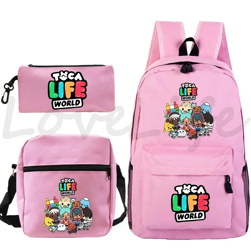 sac à dos toca life world, ensemble de 3 pièces, sacs d'école mignons pour filles, sac de voyage, sac à dos imprimé toca boca, sac à dos pour enfants, mochila