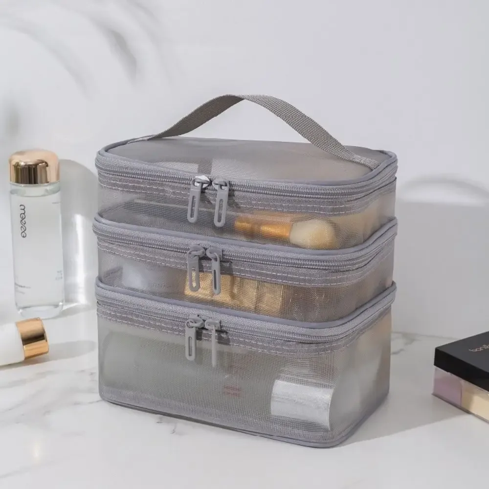 trousse cosmétique de voyage en maille transparente pour femme, trousse de toilette, rangement de maquillage, grande capacité, mode, 1 couche, 2/3 couches