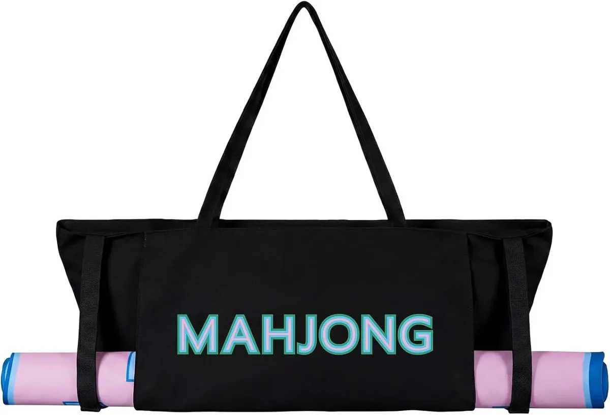 sac fourre-tout en toile, sac de transport portable pour tuiles de mahjong, sac à main pour tapis de yoga, sac à bandoulière de voyage, cadeau d'anniversaire ou de vacances pour femmes
