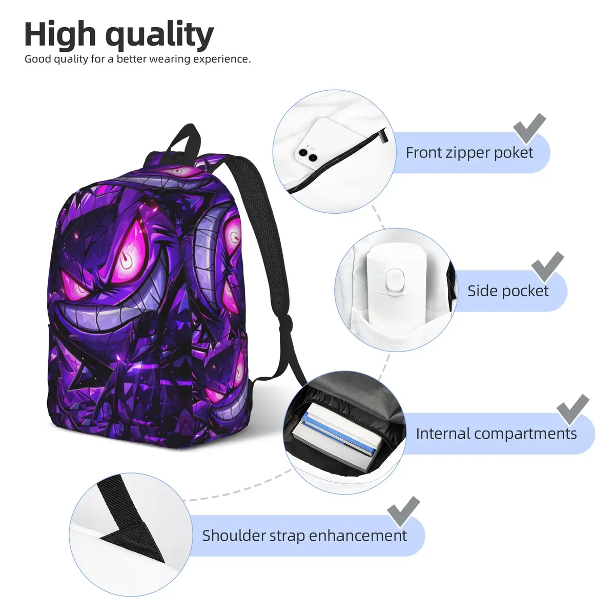 sac à dos tendance pokemon gengar pumpkin halloween, mochilas, sac à dos à bandoulière robuste de qualité supérieure pour voyage