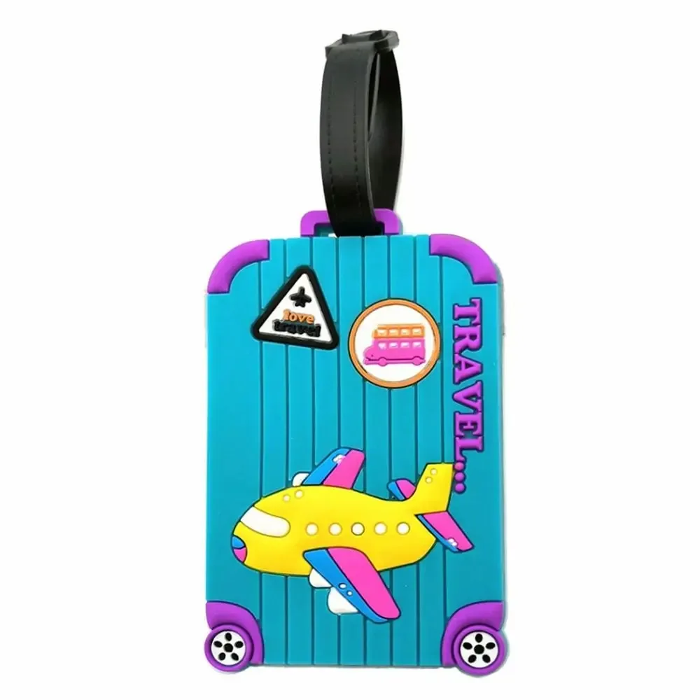 étiquettes de bagages portables en pvc, étiquettes de bagages en silicone souple avec dessin animé d'avion, fournitures de voyage, étiquettes d'identification et d'adresse pour valises