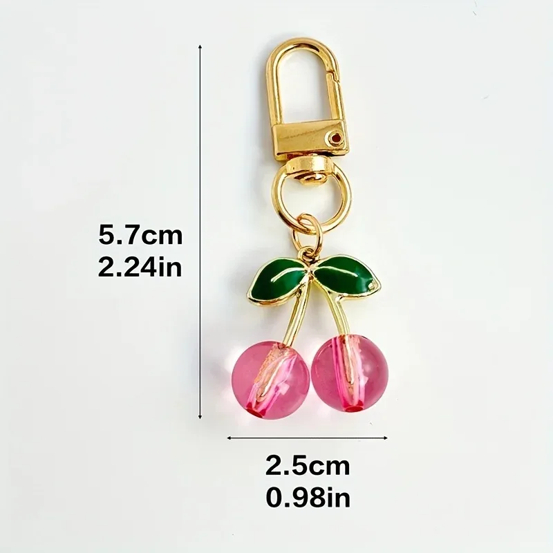 2 pièces porte-clés transparents en forme de fruits (fraise, cerise), breloques de sac, pendentifs à clip métallique, décoration, cadeau pour femmes et filles, pour sacs à dos et sacs à main