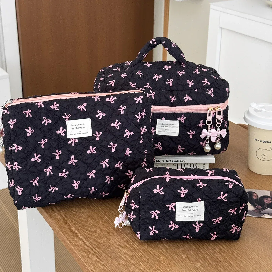 2025 nouveau 3 sacs ensemble femmes sac de maquillage grande capacité cosmétique toilette pochette de rangement sac à main maquillage carré fermeture éclair quilting sac