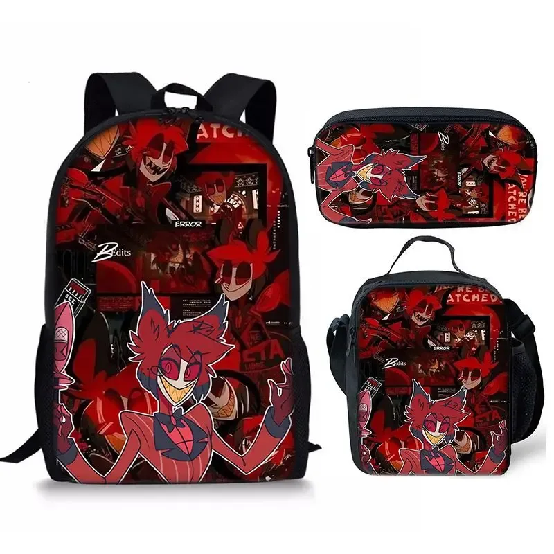 Hôtel Hazbin sac à dos cartable sac à déjeuner trousse à crayons ensemble cadeau pour enfants étudiants