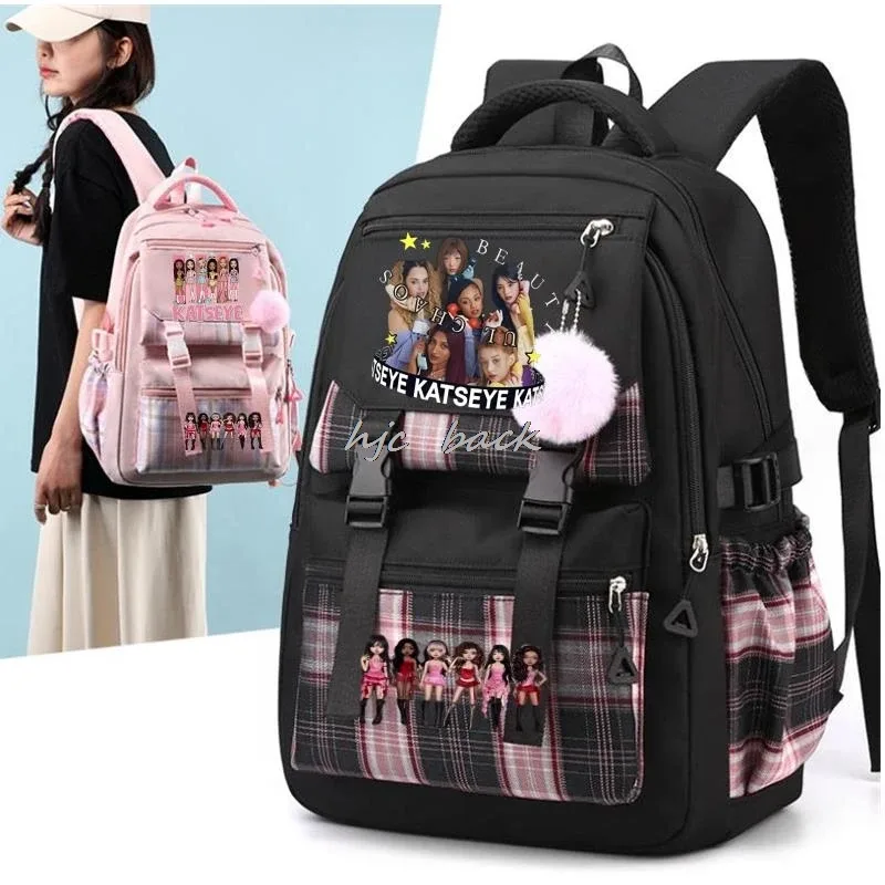 Katseye chaud drôle impression sacs d'école adolescentes grande capacité en plein air voyage sac à dos multi-fonction dessin animé étudiants sac à dos