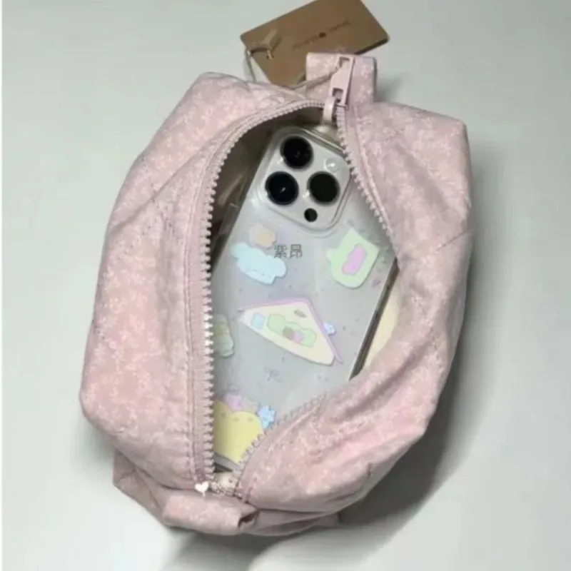 mini sac de rangement à imprimé floral pour femmes, sac à crayons rose doux, sac à fermeture éclair solide, trousse de maquillage mignonne, sac rectangulaire pour étudiants, porte-monnaie chic, nouveau