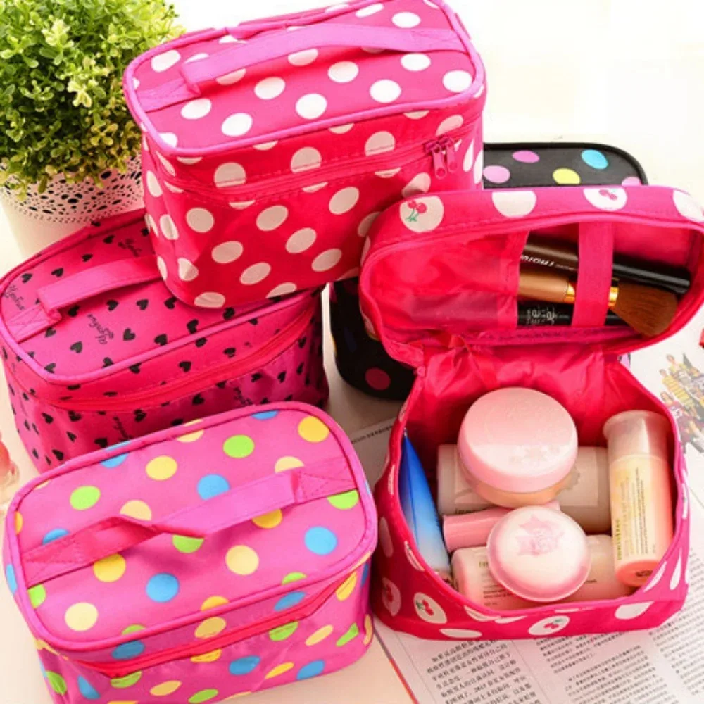 sac de maquillage à pois, sac de voyage portable de grande capacité, organisateur de toilette, boîte de rangement, sac à main étanche, sac à cosmétiques, sac de lavage
