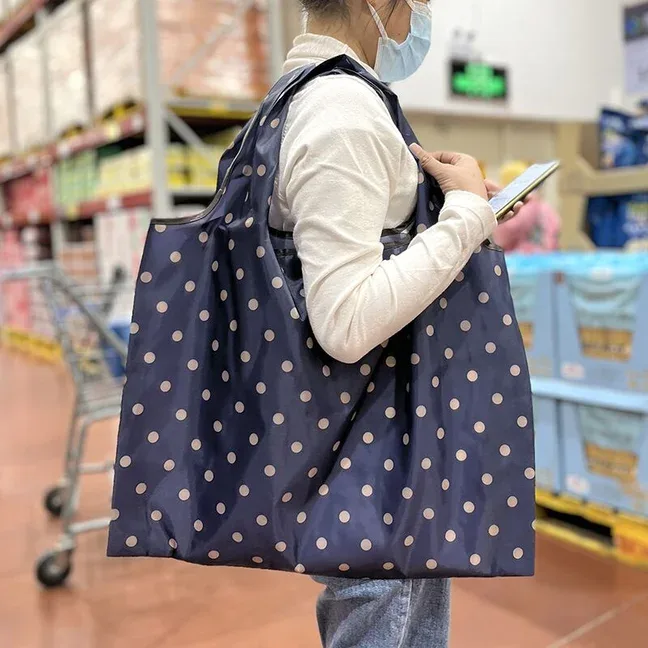 sac d'épicerie pliable en nylon de grande capacité, sac fourre-tout de style japonais, portable, réutilisable, écologique, sac à main imperméable