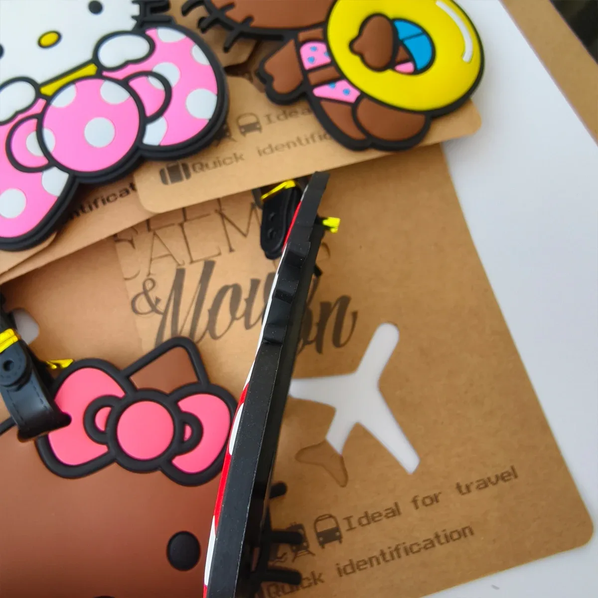 étiquette de bagage chat mignon pour filles, porte-adresse et porte-billets portable pour valise de voyage