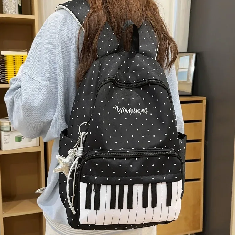 sac à dos imprimé clé de piano, mode décontractée pour jeunes filles, joli sac à dos pour étudiant, grand sac à dos de voyage en nylon imperméable et durable