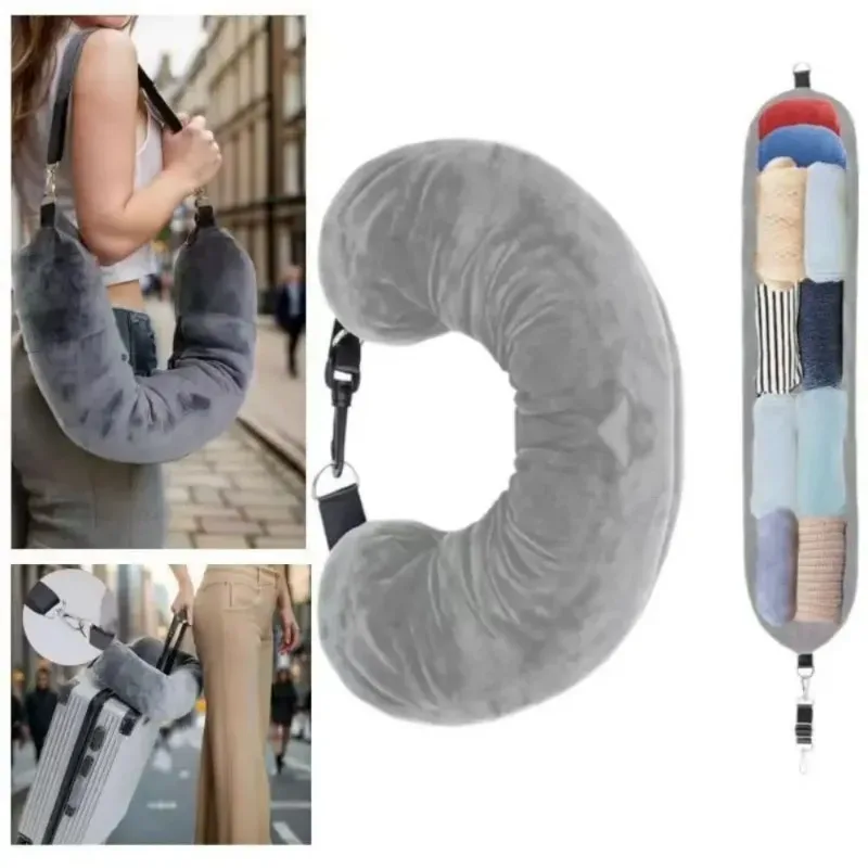 oreiller de voyage gonflable à sangles réglables, remplissable avec des vêtements, sac de voyage portable peu encombrant, bagage supplémentaire transformable