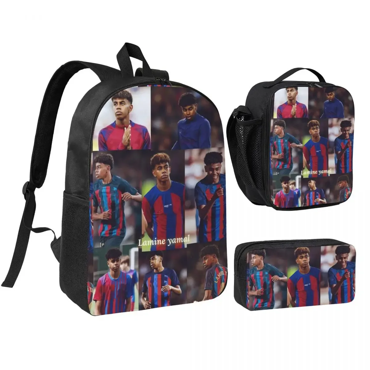 3pecs/ensemble lamine y-yamal football sac à dos pour étudiant haute capacité sac à bandoulière sac à déjeuner trousse à crayons