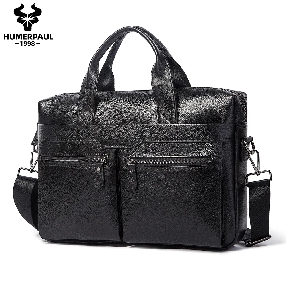 humerpaul – mallette en cuir véritable pour hommes, sac pour ordinateur portable d'affaires avec plusieurs poches, sac à main durable, sacs à bandoulière pour voyage 